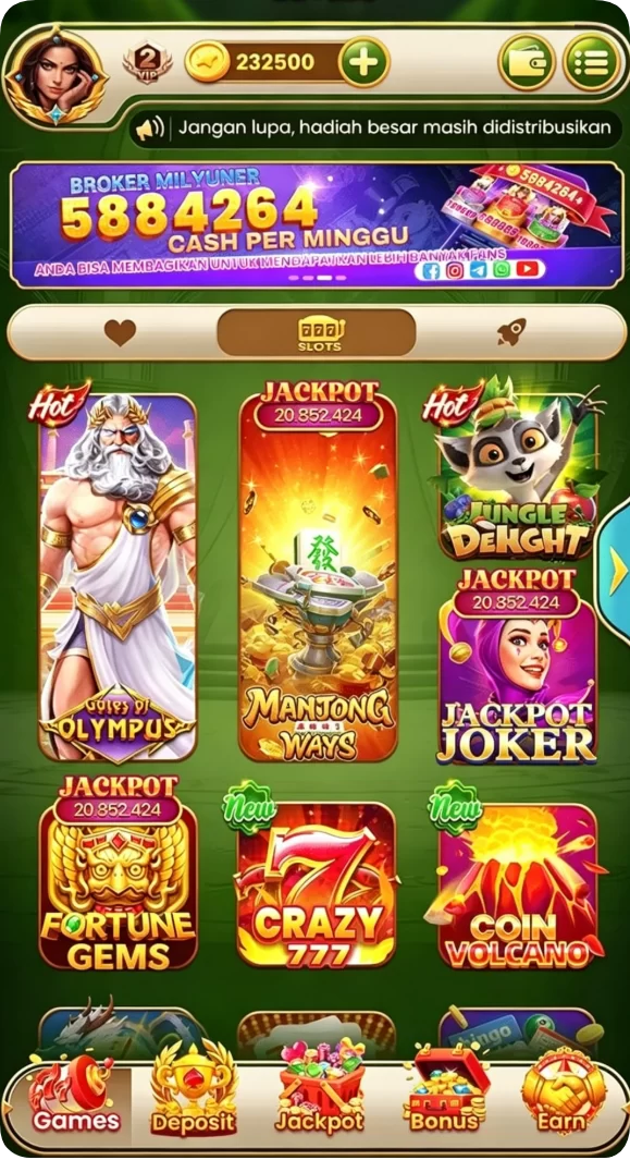 Tampilan utama aplikasi Download jaya89 APK Original untuk Android yang intuitif dan efisien.